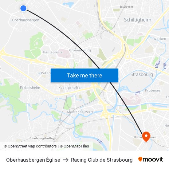 Oberhausbergen Église to Racing Club de Strasbourg map