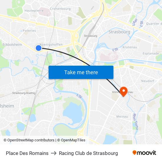 Place Des Romains to Racing Club de Strasbourg map