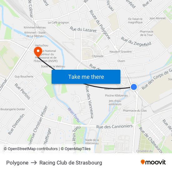 Polygone to Racing Club de Strasbourg map