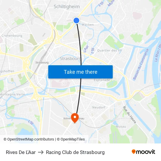 Rives De L'Aar to Racing Club de Strasbourg map