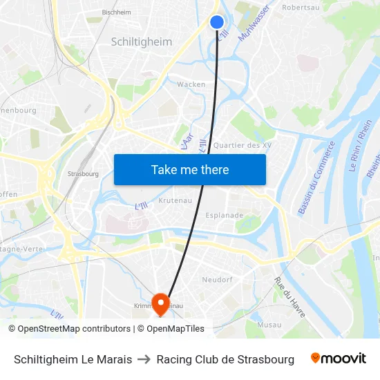 Schiltigheim Le Marais to Racing Club de Strasbourg map