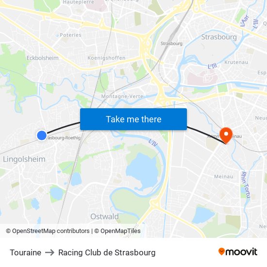 Touraine to Racing Club de Strasbourg map
