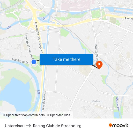 Unterelsau to Racing Club de Strasbourg map