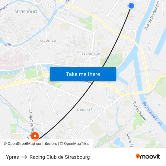 Ypres to Racing Club de Strasbourg map