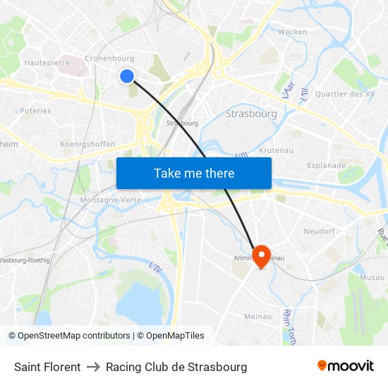 Saint Florent to Racing Club de Strasbourg map