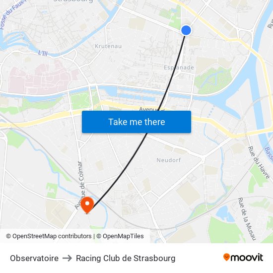 Observatoire to Racing Club de Strasbourg map