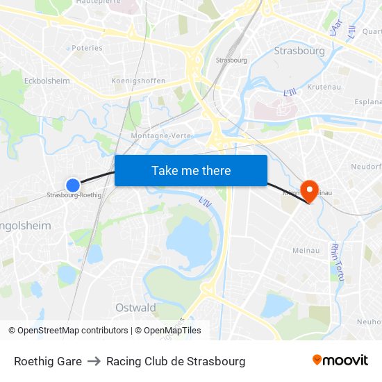 Roethig Gare to Racing Club de Strasbourg map