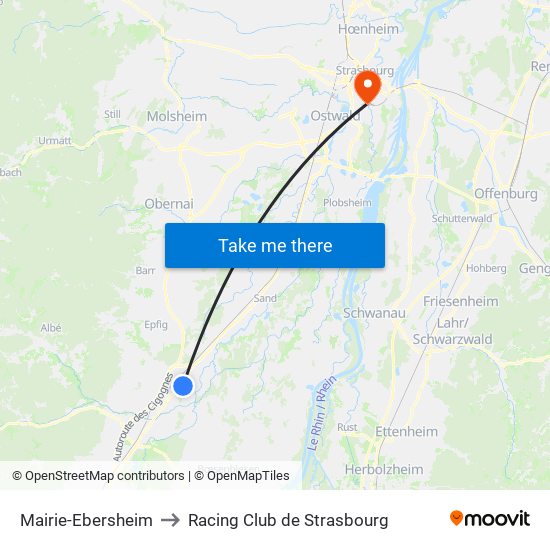 Mairie-Ebersheim to Racing Club de Strasbourg map