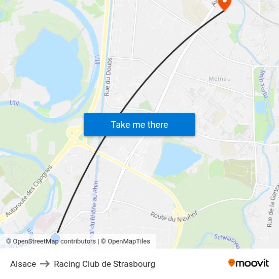 Alsace to Racing Club de Strasbourg map
