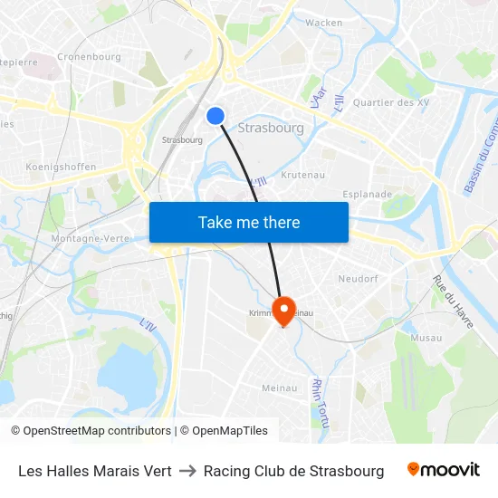 Les Halles Marais Vert to Racing Club de Strasbourg map