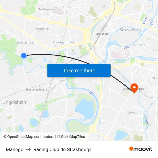 Manège to Racing Club de Strasbourg map