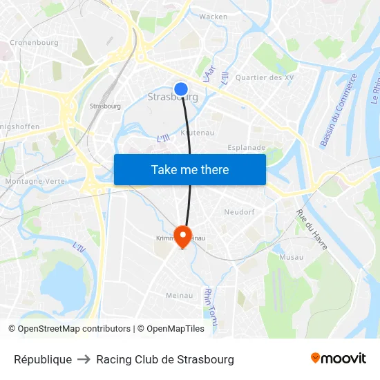 République to Racing Club de Strasbourg map