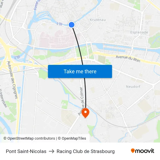 Pont Saint-Nicolas to Racing Club de Strasbourg map
