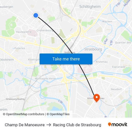 Champ De Manoeuvre to Racing Club de Strasbourg map