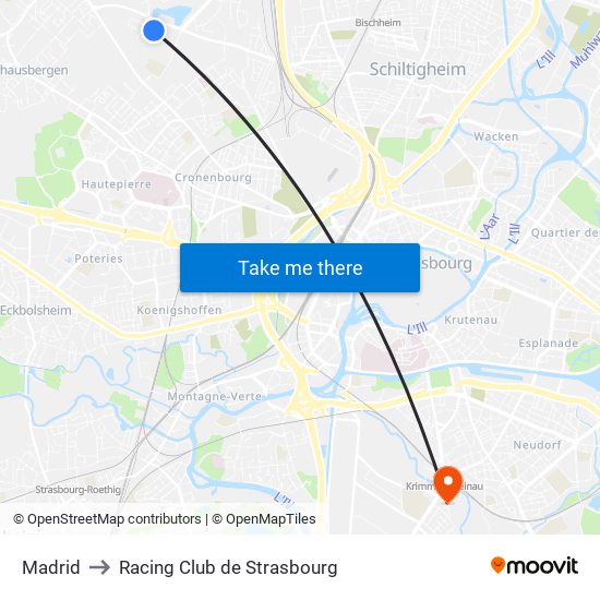 Madrid to Racing Club de Strasbourg map