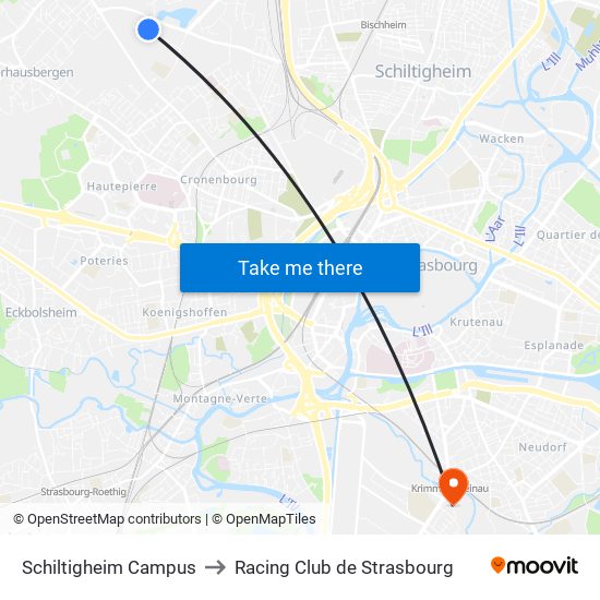 Schiltigheim Campus to Racing Club de Strasbourg map