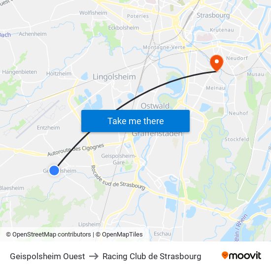 Geispolsheim Ouest to Racing Club de Strasbourg map