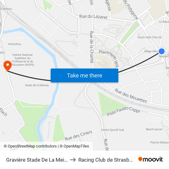 Gravière Stade De La Meinau to Racing Club de Strasbourg map