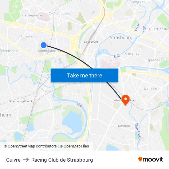Cuivre to Racing Club de Strasbourg map