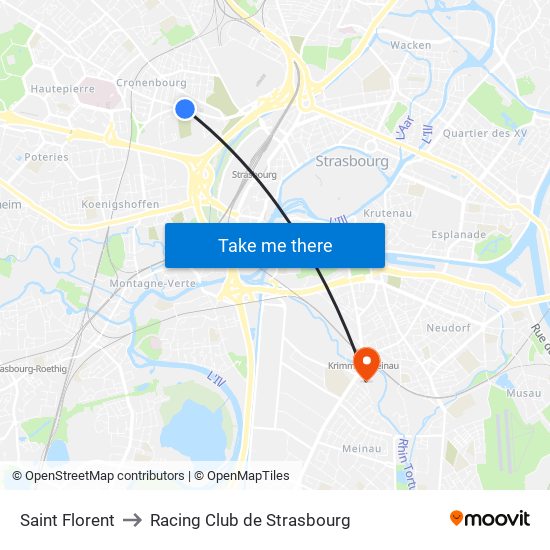 Saint Florent to Racing Club de Strasbourg map