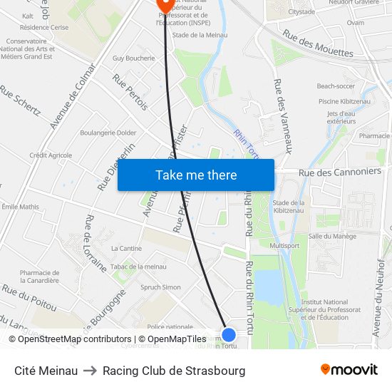 Cité Meinau to Racing Club de Strasbourg map