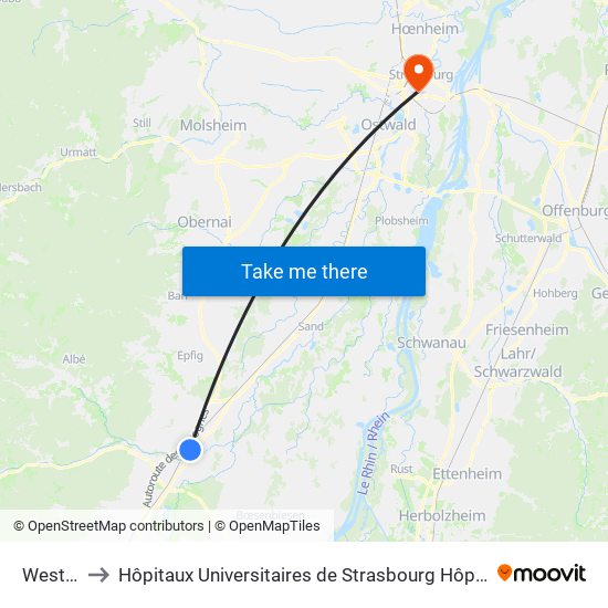 Westrich to Hôpitaux Universitaires de Strasbourg Hôpital Civil-Autres map