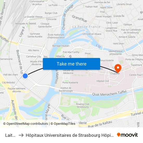 Laiterie to Hôpitaux Universitaires de Strasbourg Hôpital Civil-Autres map