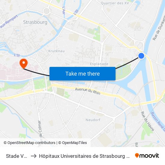 Stade Vauban to Hôpitaux Universitaires de Strasbourg Hôpital Civil-Autres map