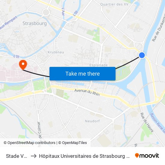 Stade Vauban to Hôpitaux Universitaires de Strasbourg Hôpital Civil-Autres map