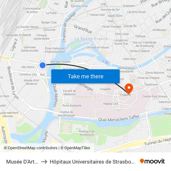 Musée D'Art Moderne to Hôpitaux Universitaires de Strasbourg Hôpital Civil-Autres map