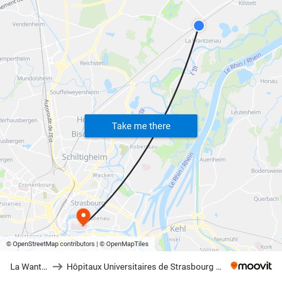 La Wantzenau to Hôpitaux Universitaires de Strasbourg Hôpital Civil-Autres map