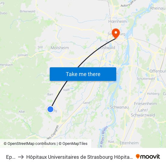 Epfig to Hôpitaux Universitaires de Strasbourg Hôpital Civil-Autres map