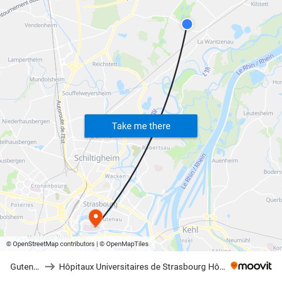 Gutenberg to Hôpitaux Universitaires de Strasbourg Hôpital Civil-Autres map