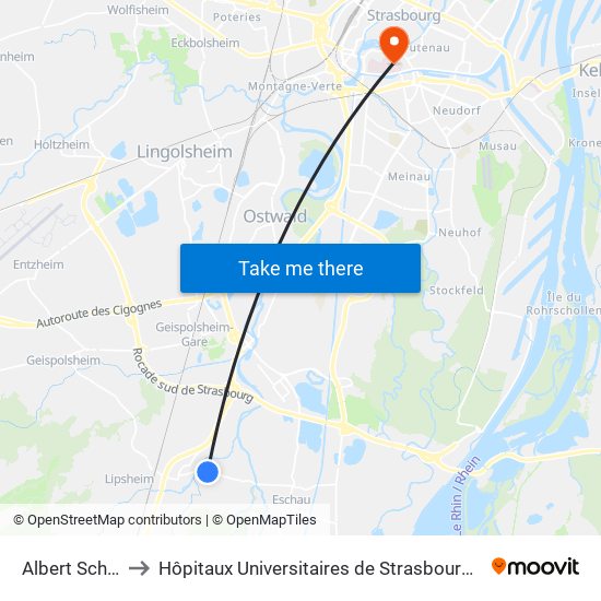 Albert Schweitzer to Hôpitaux Universitaires de Strasbourg Hôpital Civil-Autres map