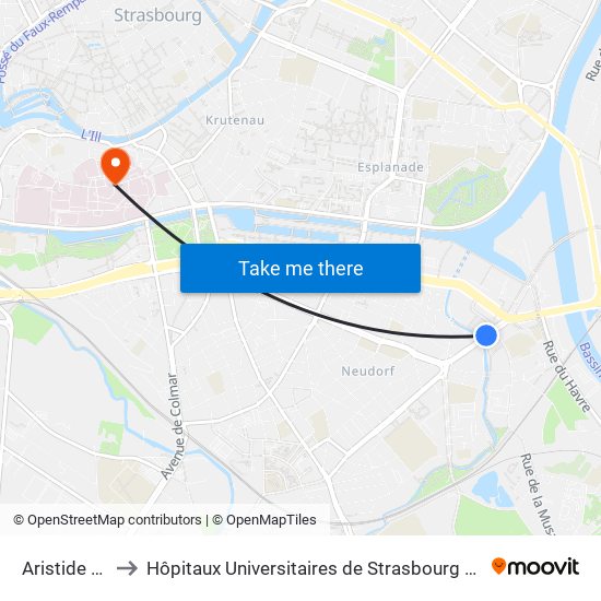 Aristide Briand to Hôpitaux Universitaires de Strasbourg Hôpital Civil-Autres map