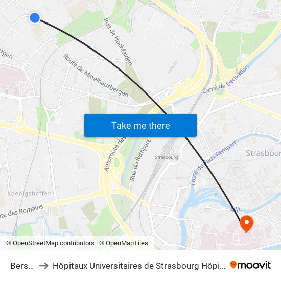 Berstett to Hôpitaux Universitaires de Strasbourg Hôpital Civil-Autres map