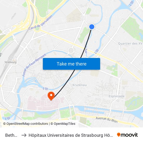 Bethesda to Hôpitaux Universitaires de Strasbourg Hôpital Civil-Autres map