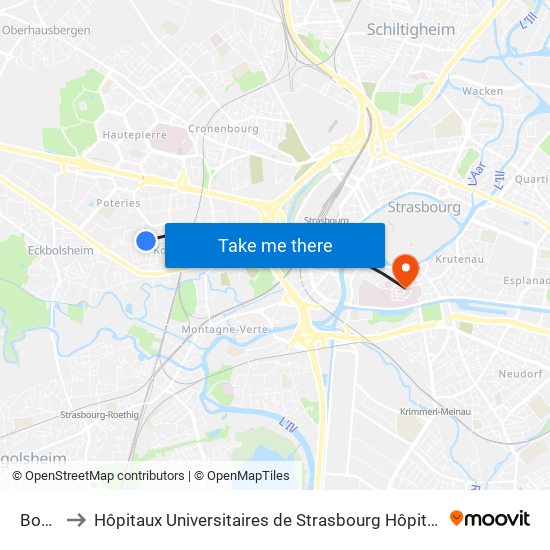 Bosco to Hôpitaux Universitaires de Strasbourg Hôpital Civil-Autres map