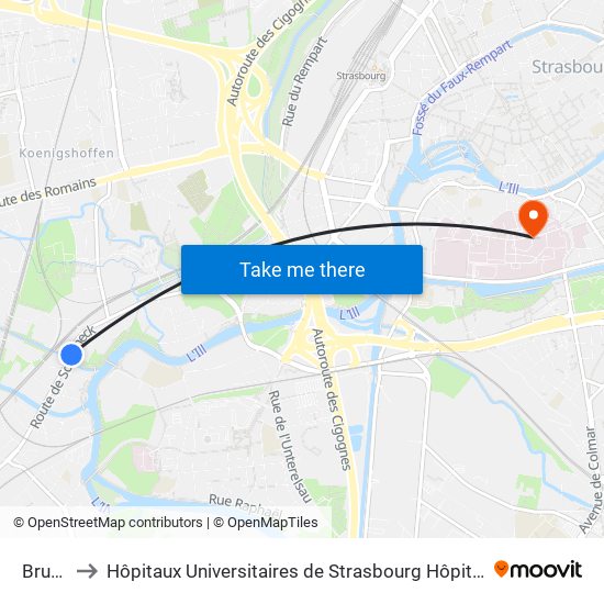 Bruche to Hôpitaux Universitaires de Strasbourg Hôpital Civil-Autres map
