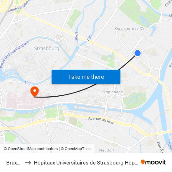 Bruxelles to Hôpitaux Universitaires de Strasbourg Hôpital Civil-Autres map