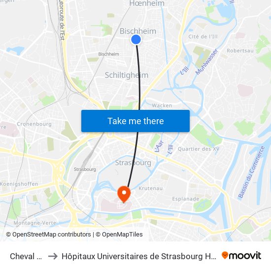 Cheval Blanc to Hôpitaux Universitaires de Strasbourg Hôpital Civil-Autres map