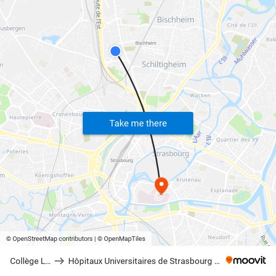 Collège Leclerc to Hôpitaux Universitaires de Strasbourg Hôpital Civil-Autres map