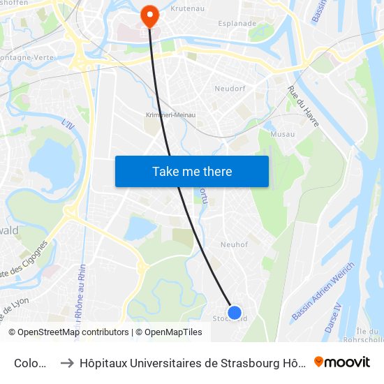 Colombes to Hôpitaux Universitaires de Strasbourg Hôpital Civil-Autres map