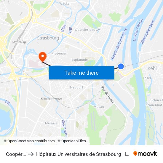 Coopérative to Hôpitaux Universitaires de Strasbourg Hôpital Civil-Autres map