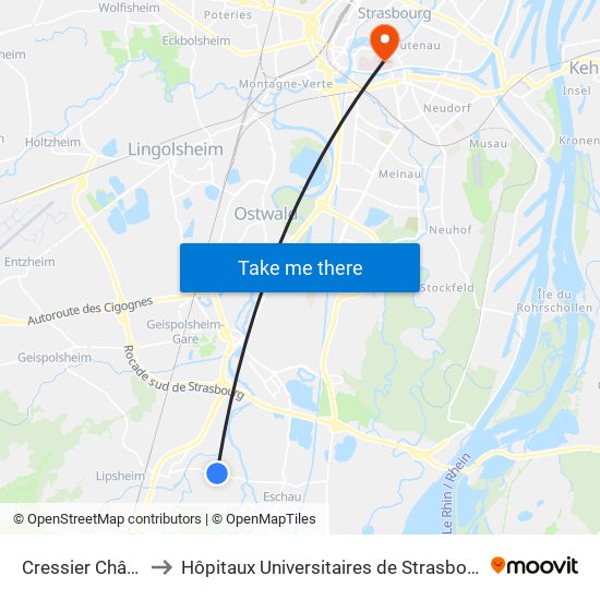 Cressier Château D'Eau to Hôpitaux Universitaires de Strasbourg Hôpital Civil-Autres map
