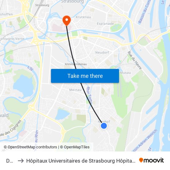 Dalis to Hôpitaux Universitaires de Strasbourg Hôpital Civil-Autres map