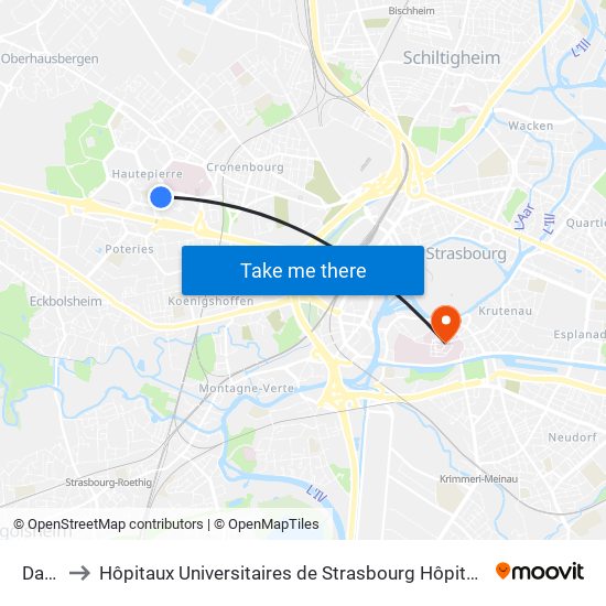Dante to Hôpitaux Universitaires de Strasbourg Hôpital Civil-Autres map