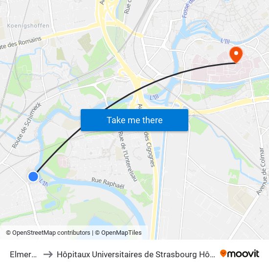 Elmerforst to Hôpitaux Universitaires de Strasbourg Hôpital Civil-Autres map