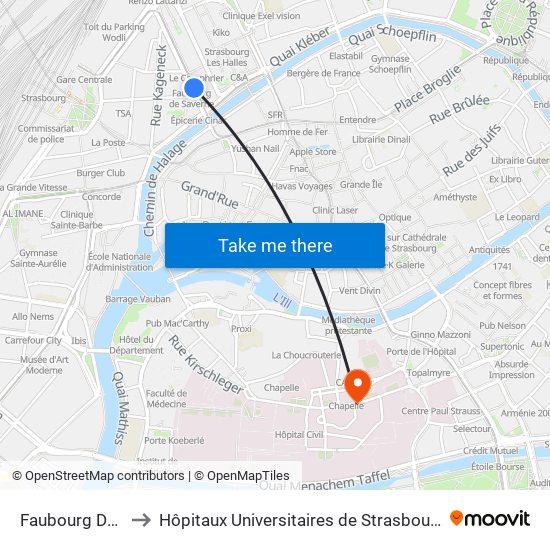 Faubourg De Saverne to Hôpitaux Universitaires de Strasbourg Hôpital Civil-Autres map