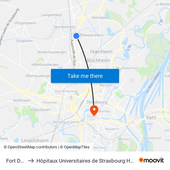 Fort Desaix to Hôpitaux Universitaires de Strasbourg Hôpital Civil-Autres map